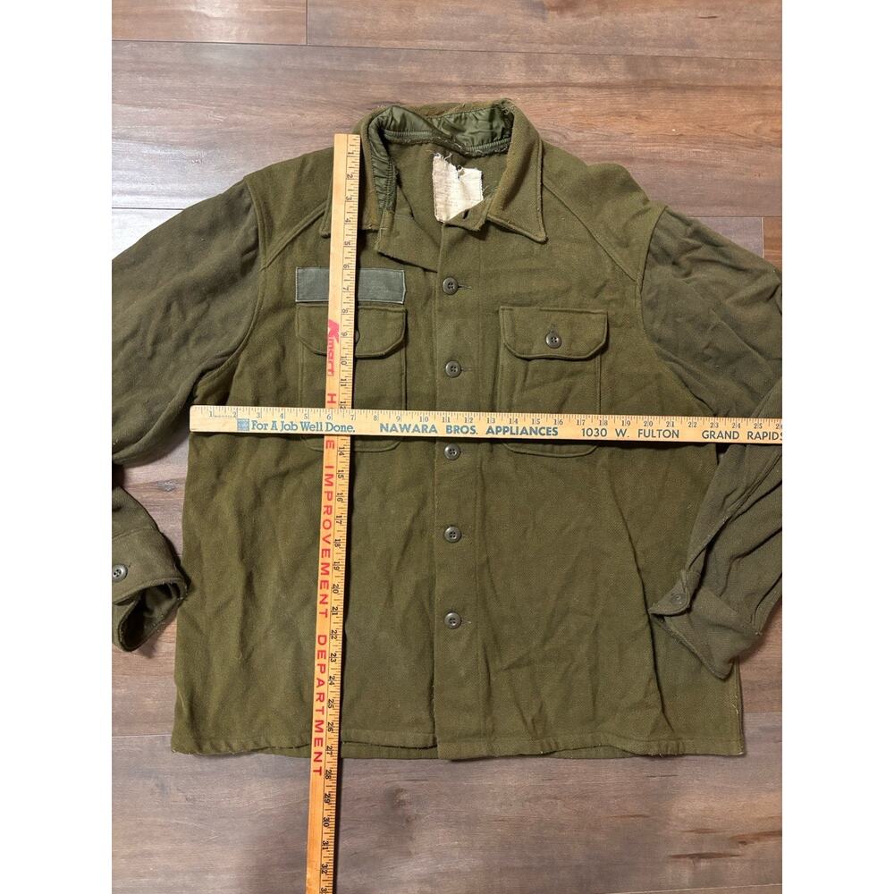 Vintage US Army Shirt Mens Medium Cold Weather Field Wool Olive Green 70s - Picture 9 of 12